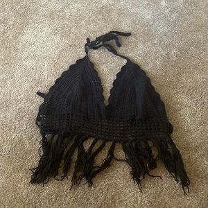 Black halter crotchet top